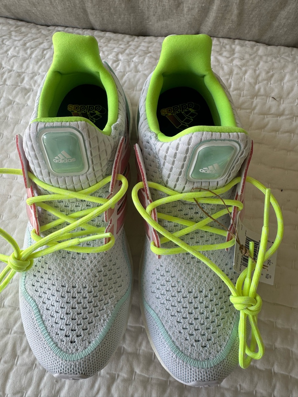 adidas White Knit Sneakers with Neon Yellow & Mint Accents